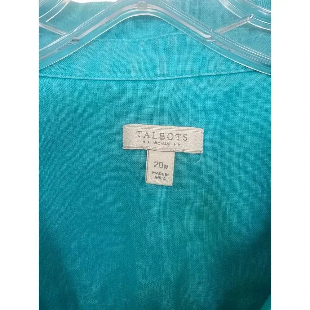 Talbots Solid Linen Collard Button-Down Top Size … - image 4